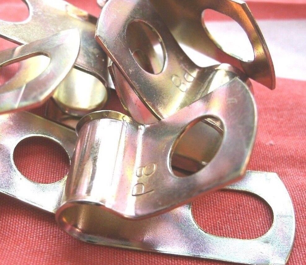 NEW PAIR Of 3/8" Bright Zinc Plated Steel P Clips Clamp Cable Fixing Wire