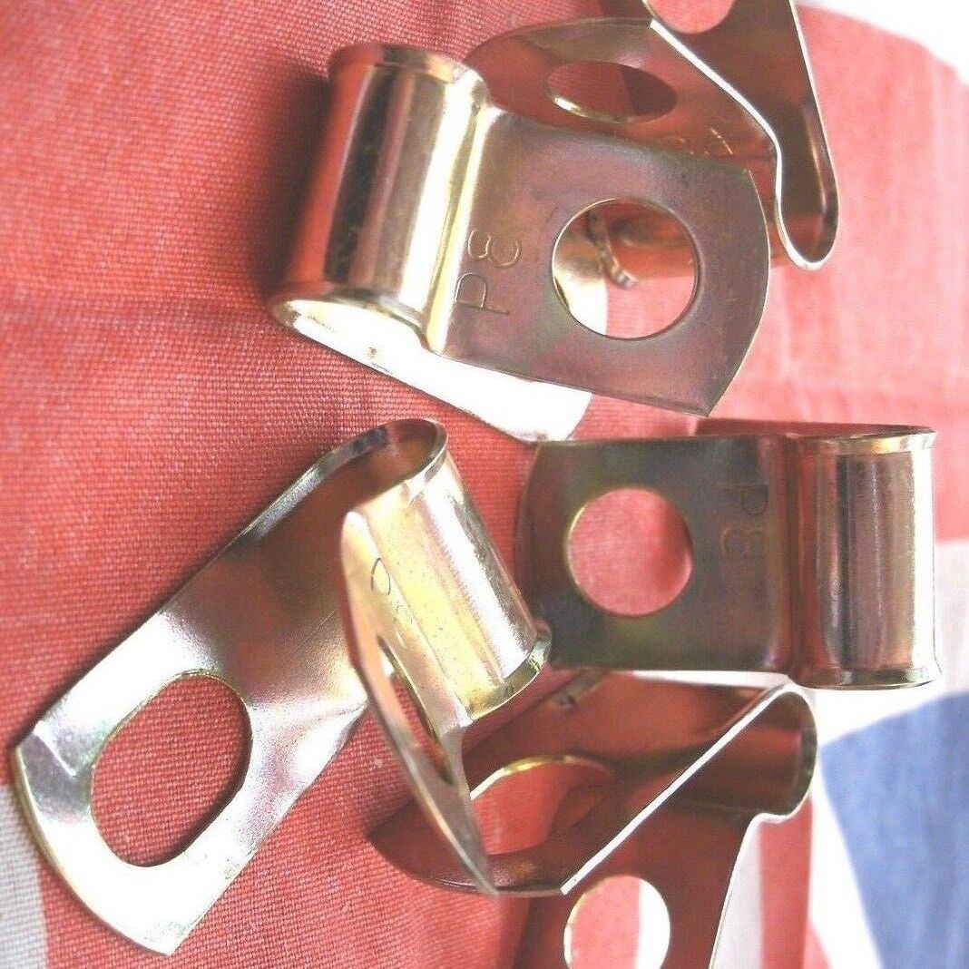 NEW PAIR Of 3/8" Bright Zinc Plated Steel P Clips Clamp Cable Fixing Wire