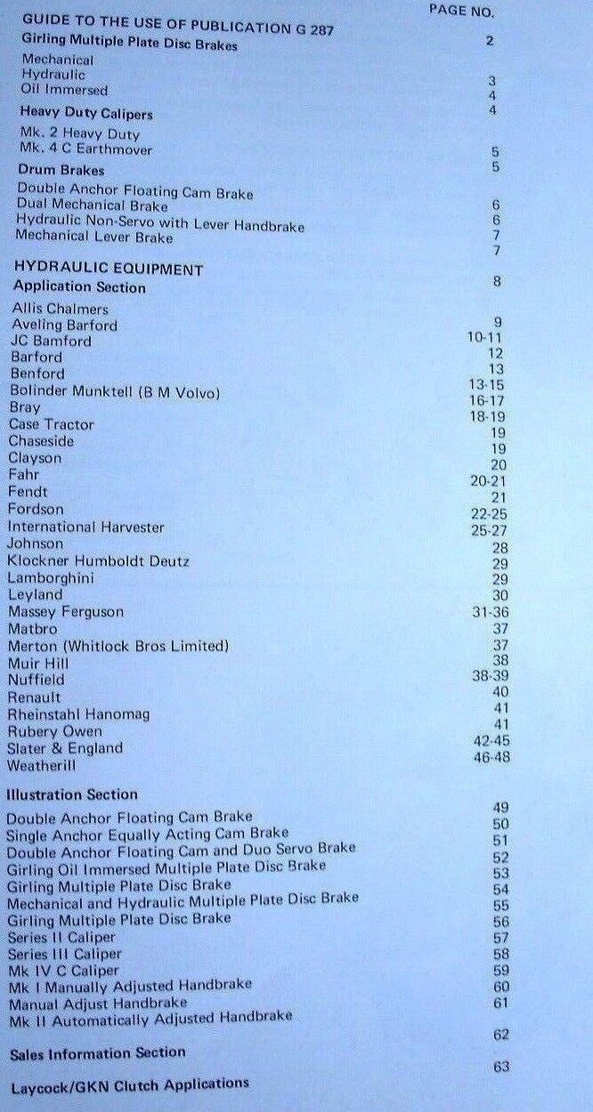 One Used G287 Girling Sales Service Reference Book Agricultural & Industrial
