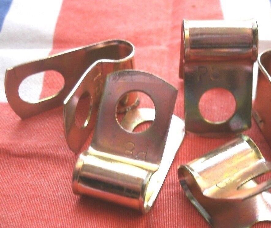 NEW PAIR Of 3/8" Bright Zinc Plated Steel P Clips Clamp Cable Fixing Wire