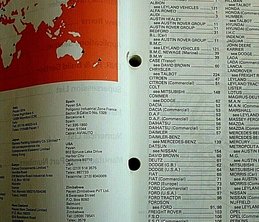 One Pre Owned Payen Gasket Catalogue Car & Commercial Part No / WP128 Date 1987