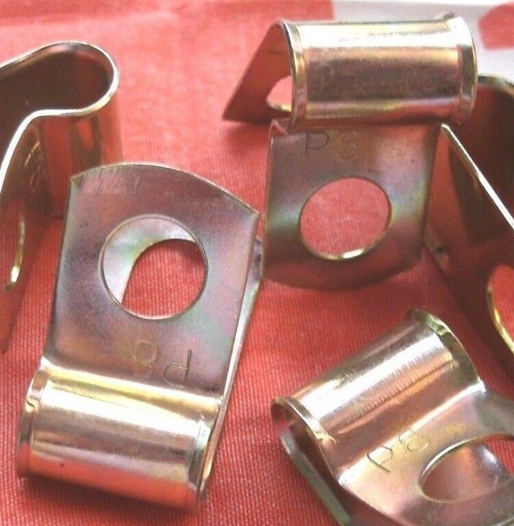 NEW PAIR Of 3/8" Bright Zinc Plated Steel P Clips Clamp Cable Fixing Wire