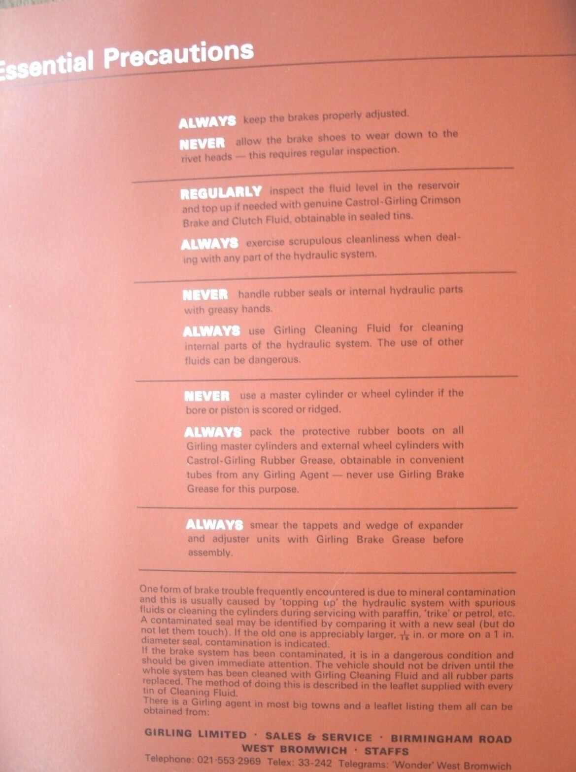 One Clean Used G218/3 Grilling Commercial Vehicle Brakes Instructions Booklet