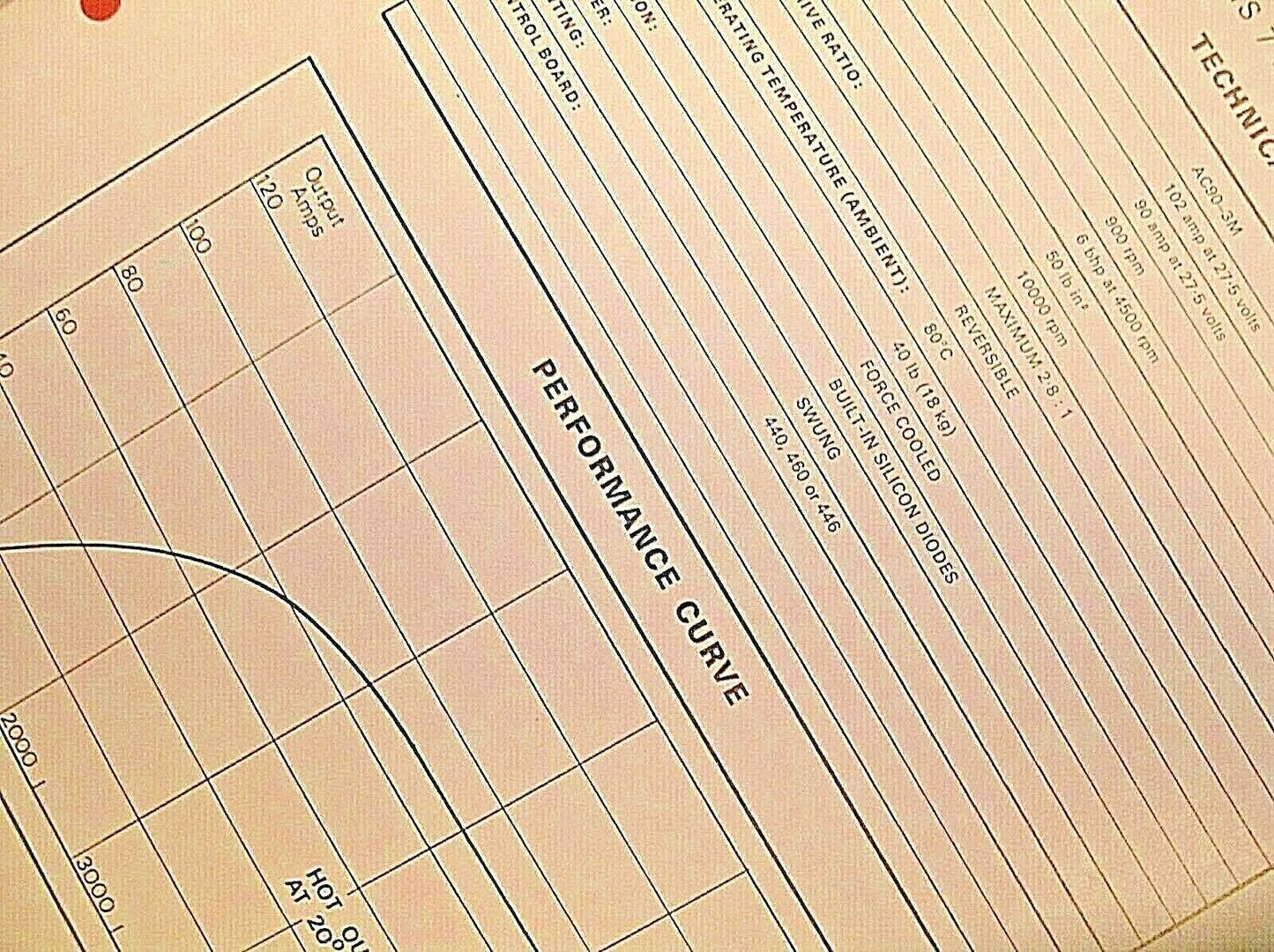 1 used CAV Alternator AC90/3M 2 Sides Pamphlet/Leaflet technica data Performance