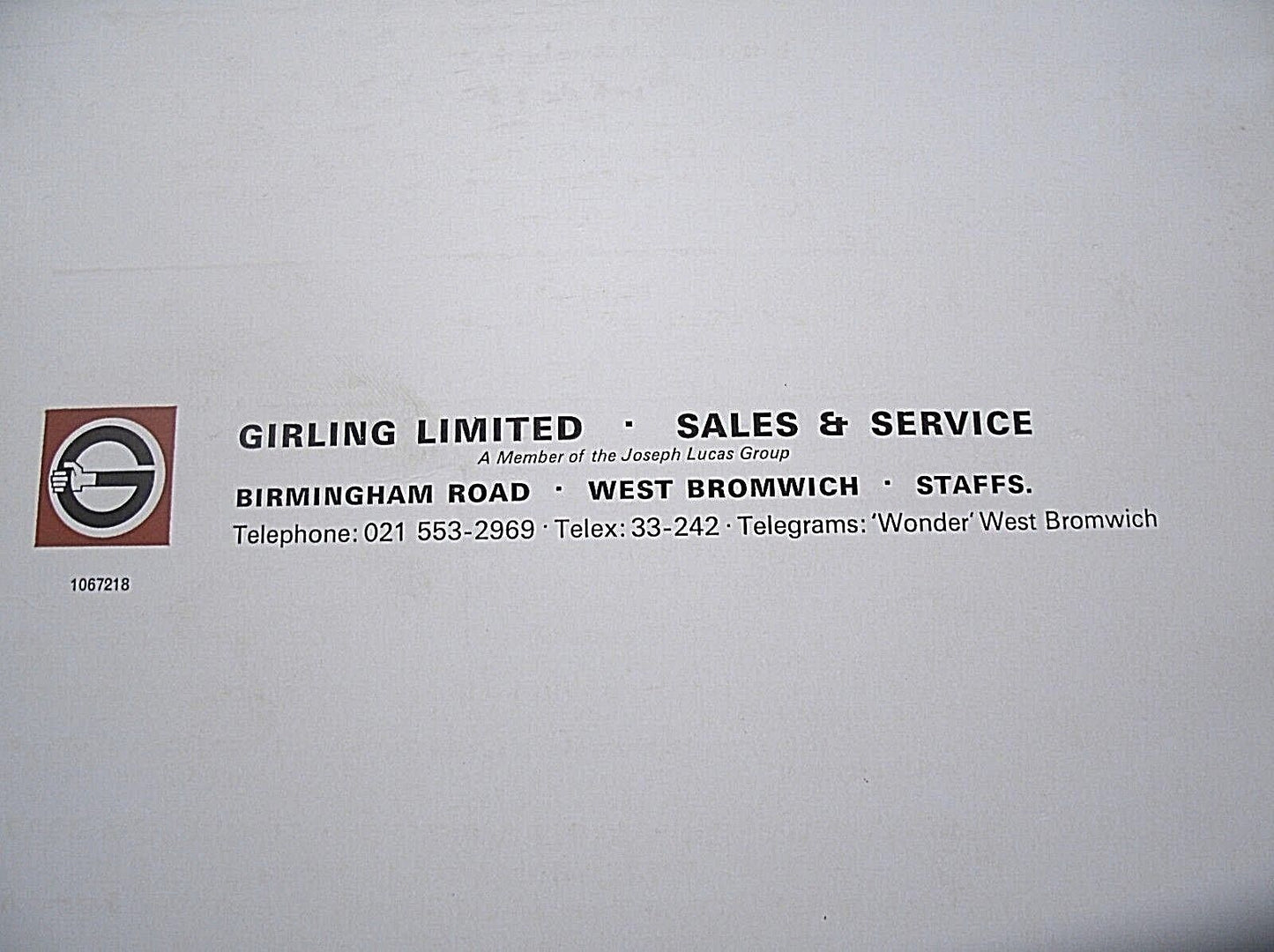 One Clean Used G218/3 Grilling Commercial Vehicle Brakes Instructions Booklet